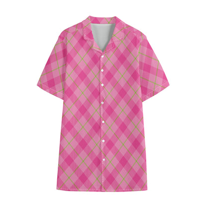 Pink And Green Plaid Pattern Print Cotton Hawaiian Shirt