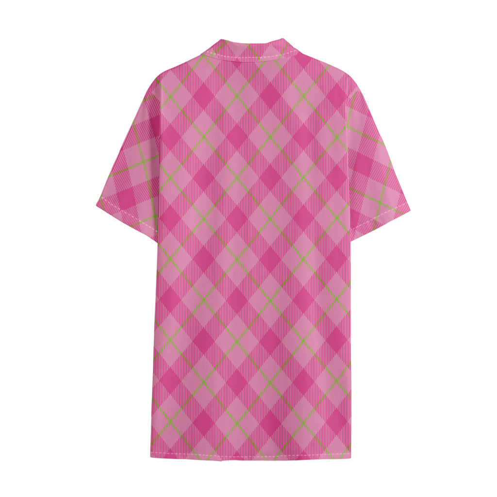 Pink And Green Plaid Pattern Print Cotton Hawaiian Shirt