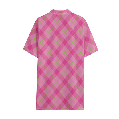 Pink And Green Plaid Pattern Print Cotton Hawaiian Shirt