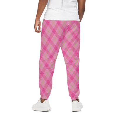 Pink And Green Plaid Pattern Print Cotton Pants