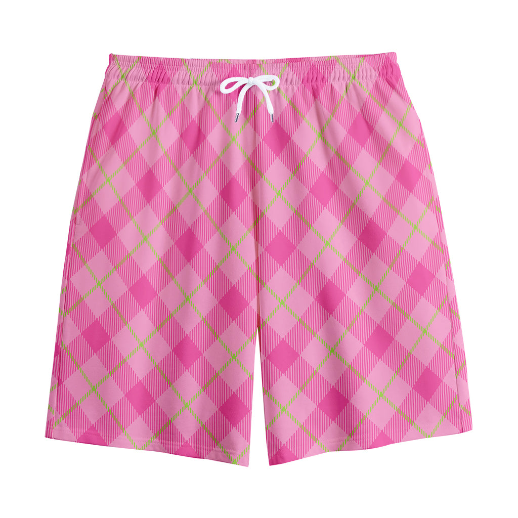 Pink And Green Plaid Pattern Print Cotton Shorts