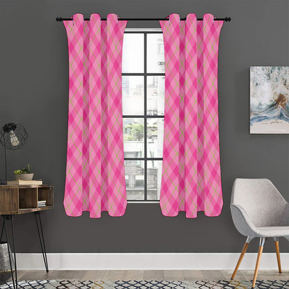 Pink And Green Plaid Pattern Print Curtain