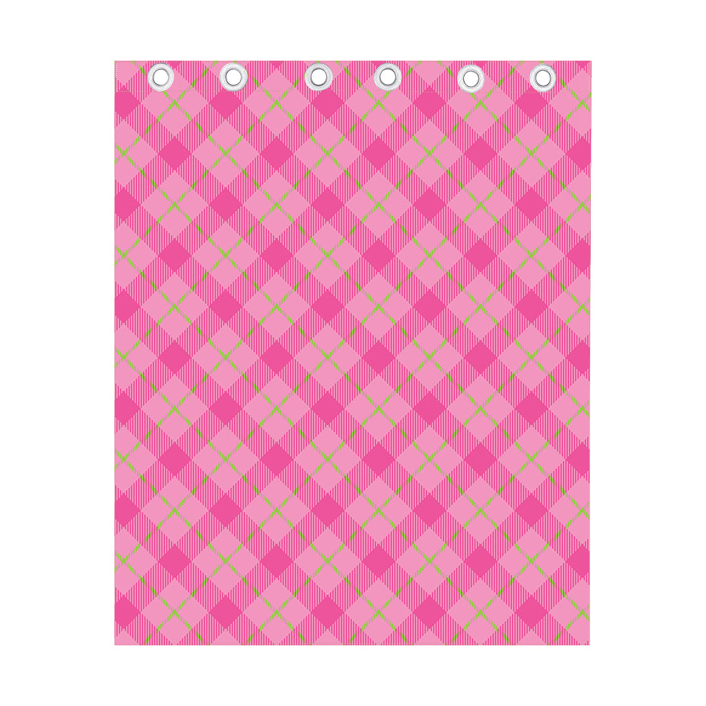 Pink And Green Plaid Pattern Print Curtain