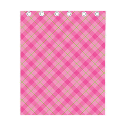 Pink And Green Plaid Pattern Print Curtain