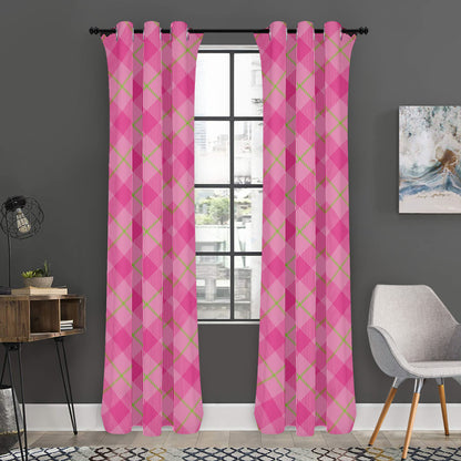 Pink And Green Plaid Pattern Print Curtain