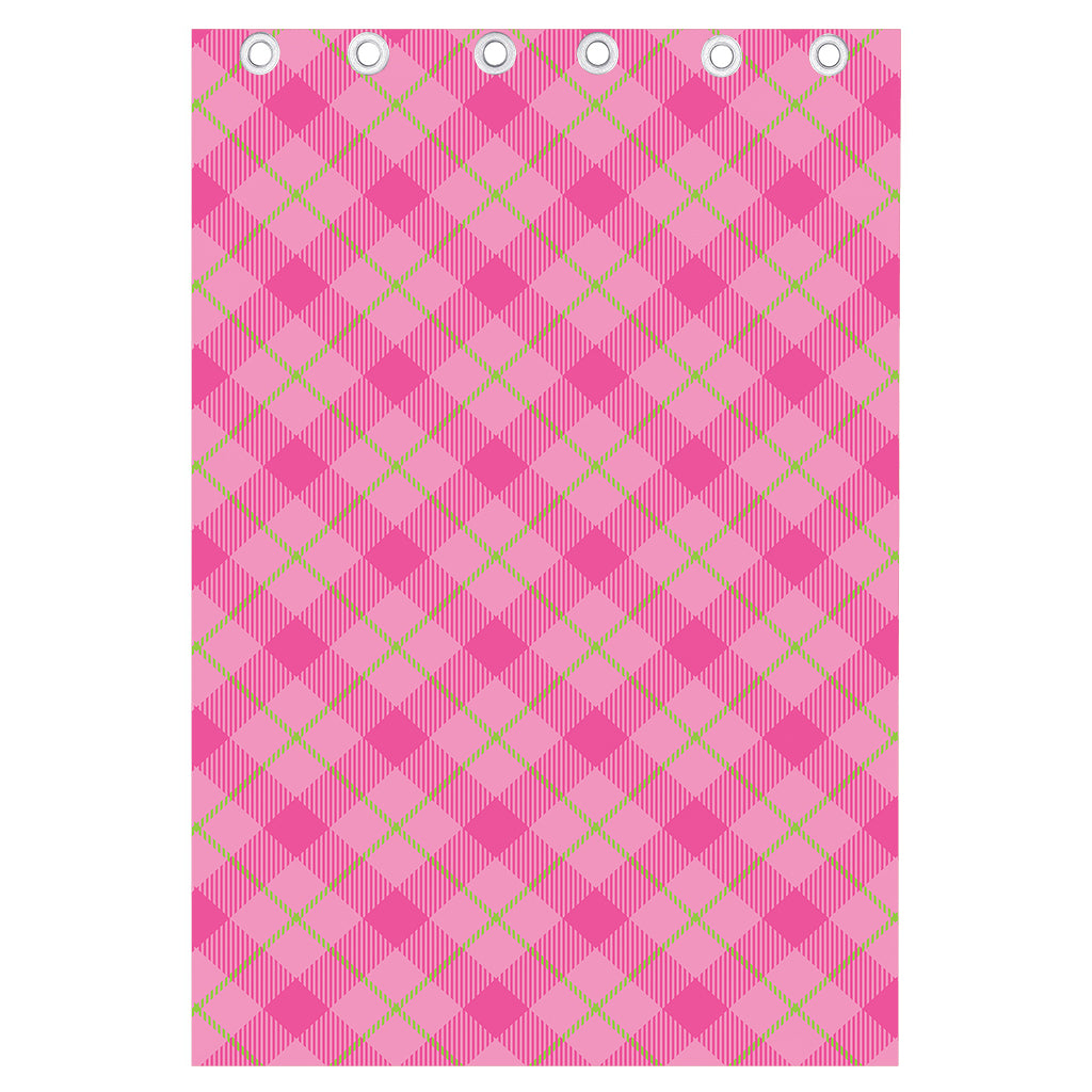 Pink And Green Plaid Pattern Print Curtain