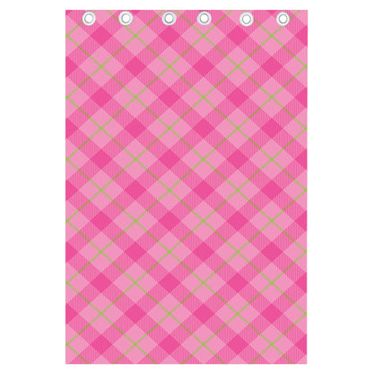 Pink And Green Plaid Pattern Print Curtain