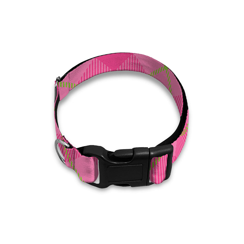 Pink And Green Plaid Pattern Print Dog Collar