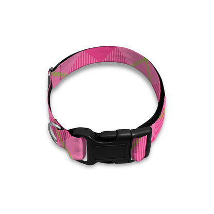 Pink And Green Plaid Pattern Print Dog Collar