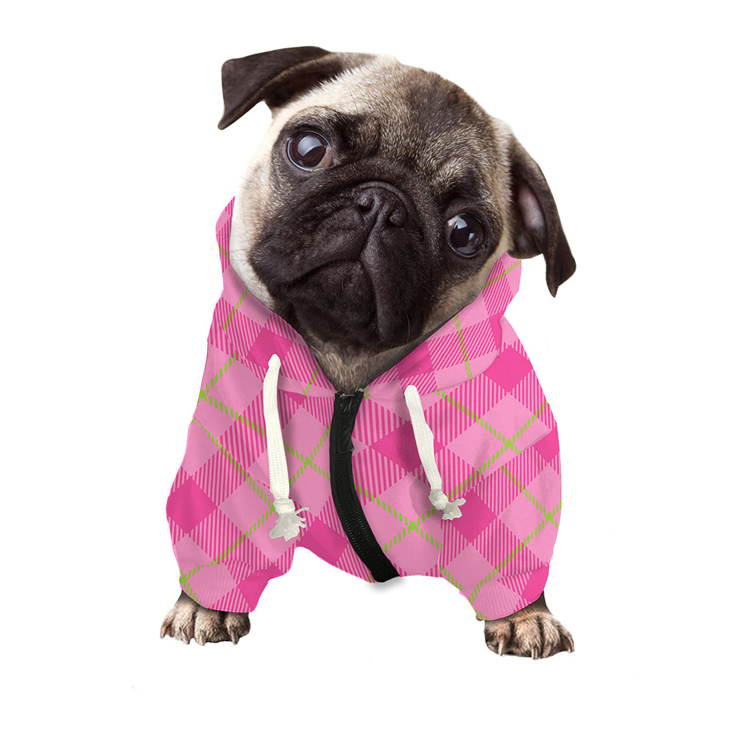 Pink And Green Plaid Pattern Print Dog Zip Up Hoodie