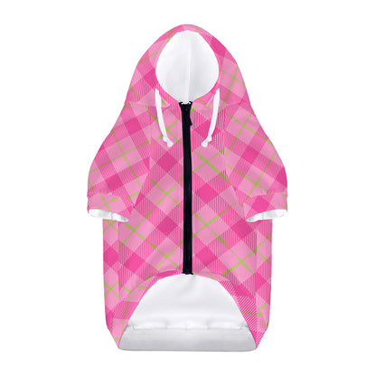 Pink And Green Plaid Pattern Print Dog Zip Up Hoodie