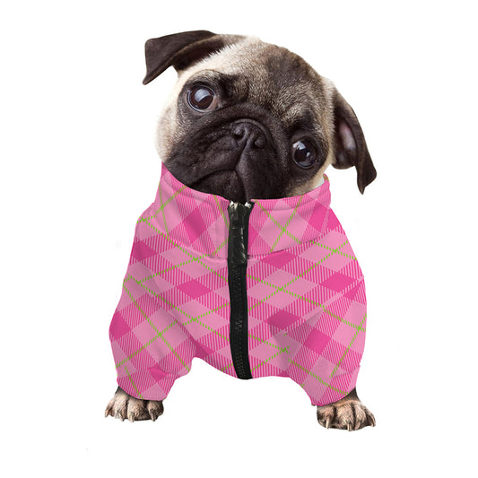 Pink And Green Plaid Pattern Print Dog Zip Up Jacket