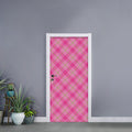 Pink And Green Plaid Pattern Print Door Sticker