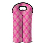 Pink And Green Plaid Pattern Print Double Neoprene Wine Tote