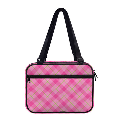 Pink And Green Plaid Pattern Print Double Strap Bible Bag