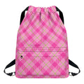 Pink And Green Plaid Pattern Print Drawstring Backpack