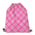 Pink And Green Plaid Pattern Print Drawstring Bag