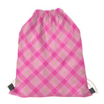 Pink And Green Plaid Pattern Print Drawstring Bag