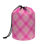 Pink And Green Plaid Pattern Print Drawstring Makeup Bag