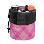 Pink And Green Plaid Pattern Print Drawstring Makeup Bag