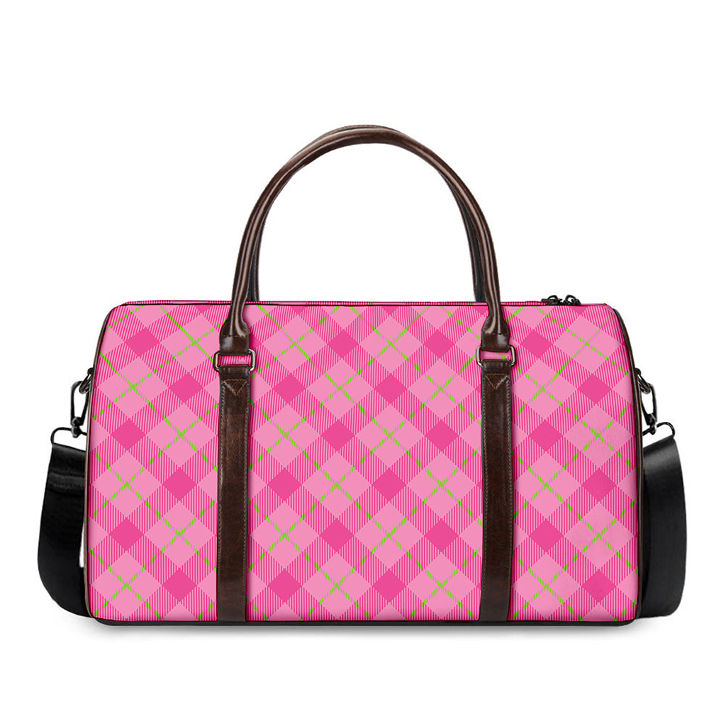 Pink And Green Plaid Pattern Print Duffle Bag