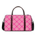 Pink And Green Plaid Pattern Print Duffle Bag