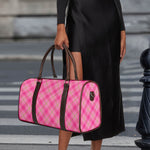 Pink And Green Plaid Pattern Print Duffle Bag