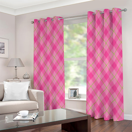 Pink And Green Plaid Pattern Print Extra Wide Grommet Curtains