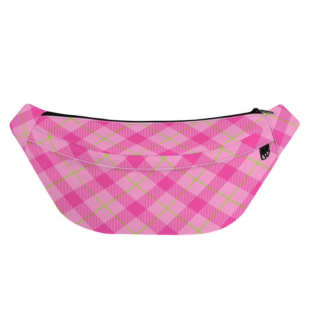 Pink And Green Plaid Pattern Print Fanny Pack
