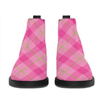 Pink And Green Plaid Pattern Print Flat Ankle Boots