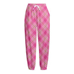 Pink And Green Plaid Pattern Print Fleece Lined Knit Pants