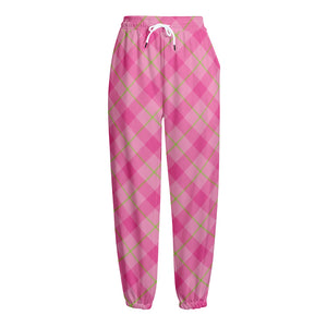 Pink And Green Plaid Pattern Print Fleece Lined Knit Pants