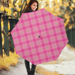 Pink And Green Plaid Pattern Print Foldable Umbrella