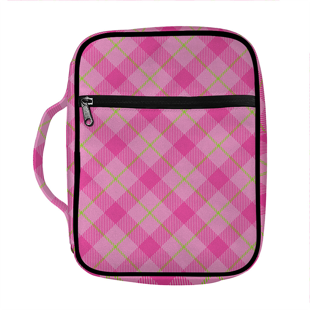 Pink And Green Plaid Pattern Print Front Pocket Bible Bag