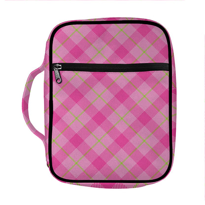 Pink And Green Plaid Pattern Print Front Pocket Bible Bag