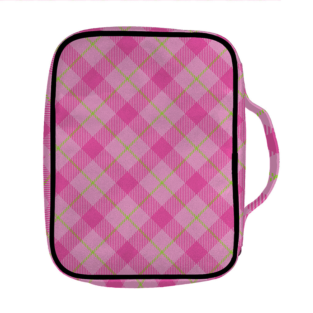 Pink And Green Plaid Pattern Print Front Pocket Bible Bag