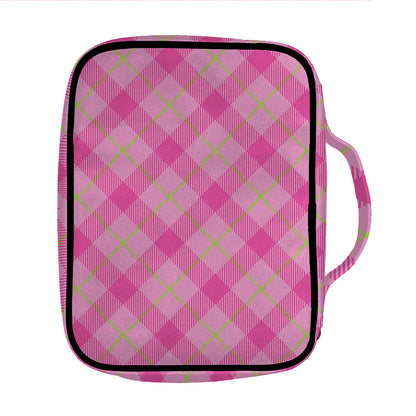 Pink And Green Plaid Pattern Print Front Pocket Bible Bag