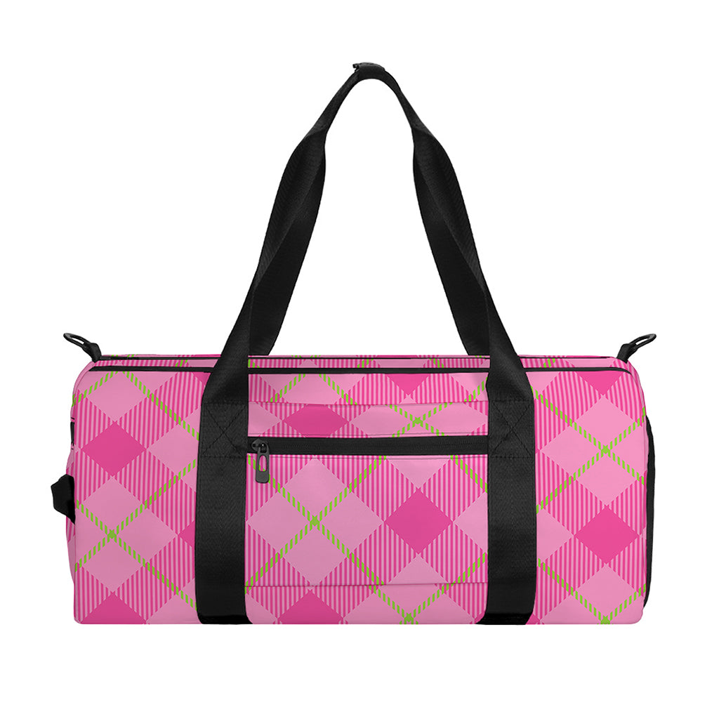 Pink And Green Plaid Pattern Print Gym Bag
