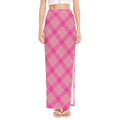 Pink And Green Plaid Pattern Print High Slit Maxi Skirt