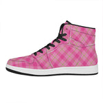 Pink And Green Plaid Pattern Print High Top Leather Sneakers