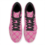 Pink And Green Plaid Pattern Print High Top Leather Sneakers