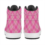 Pink And Green Plaid Pattern Print High Top Leather Sneakers