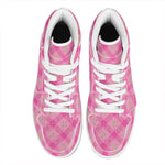 Pink And Green Plaid Pattern Print High Top Leather Sneakers