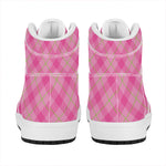 Pink And Green Plaid Pattern Print High Top Leather Sneakers