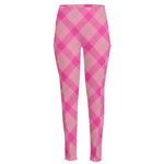 Pink And Green Plaid Pattern Print High-Waisted Pocket Leggings