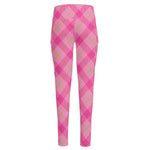 Pink And Green Plaid Pattern Print High-Waisted Pocket Leggings