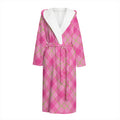 Pink And Green Plaid Pattern Print Hooded Bathrobe