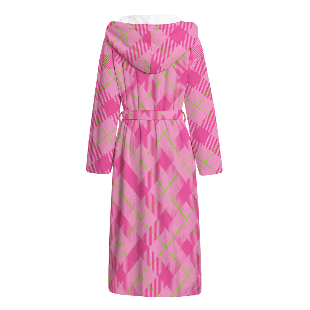 Pink And Green Plaid Pattern Print Hooded Bathrobe