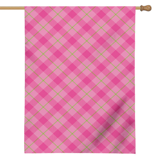 Pink And Green Plaid Pattern Print House Flag