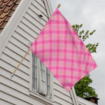 Pink And Green Plaid Pattern Print House Flag